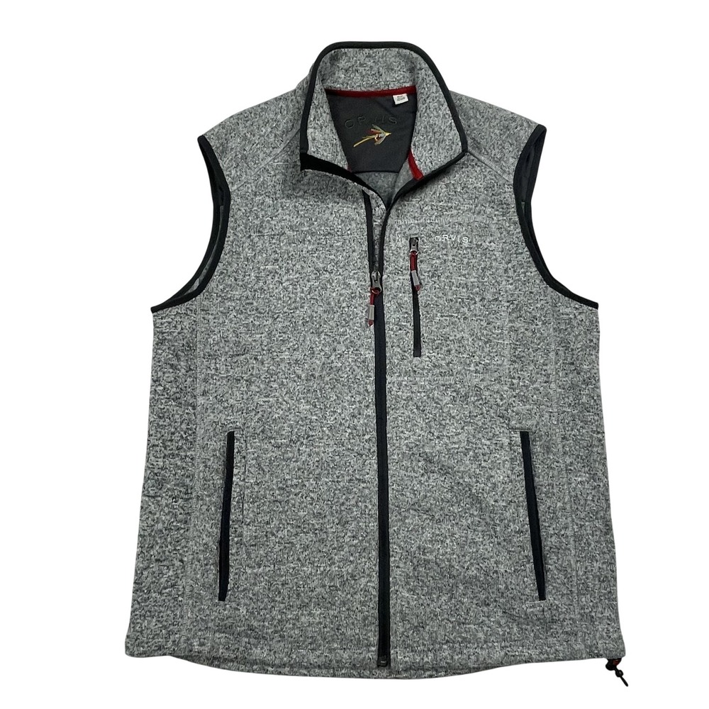 Orvis Denali Sweater Fleece Vest Mens M Gray Heather Full Zip Hiking Fishing EUC
